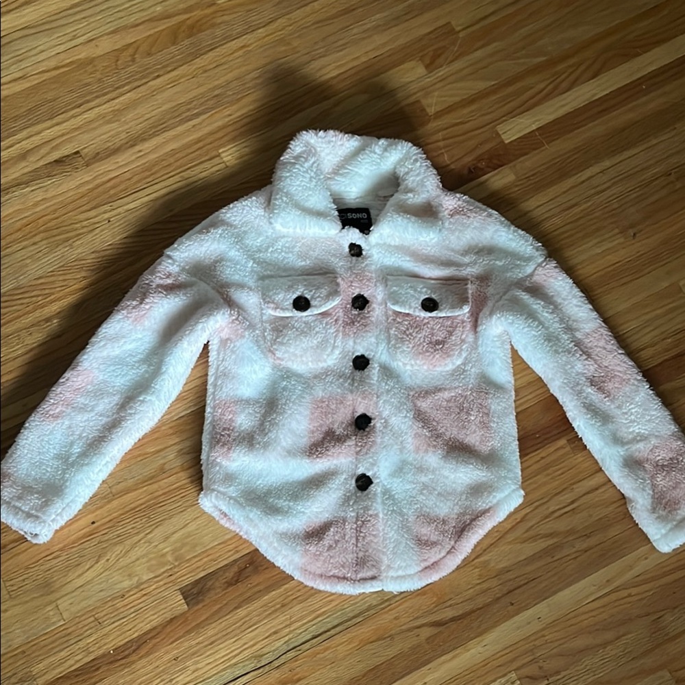 Ci Sono Kids Fuzzy Pink and White Jacket